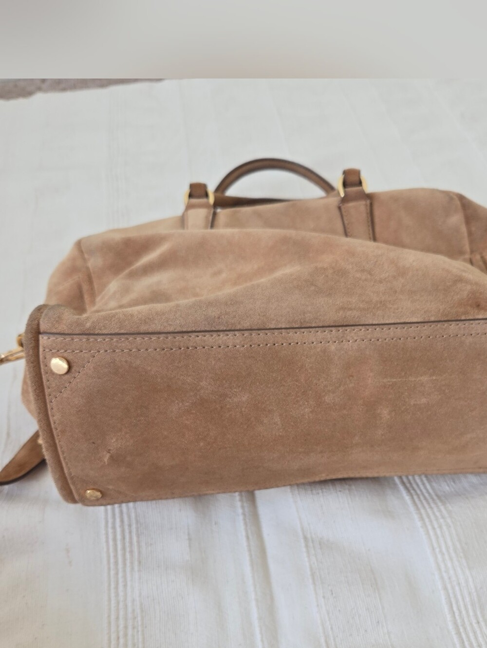 Banana Republic Camel Suede Satchel Large Duffel Purse Shoulder Bag Fall 2016 - Picture 6 of 16